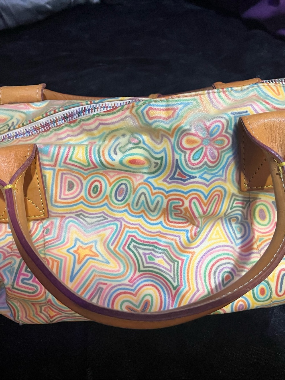 Vintage Dooney & Bourke Rainbow Doodle Graffiti Mini Duffle Satchel Bag RARE - Picture 3 of 5